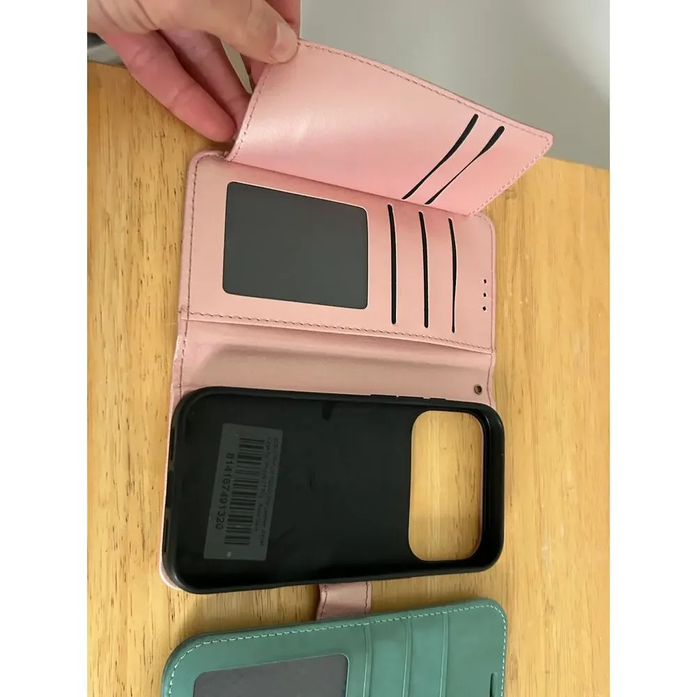 2‑Piece iPhone 17 Pro Max Wallet Case Bundle Pink & Teal PU Leather Folio Covers